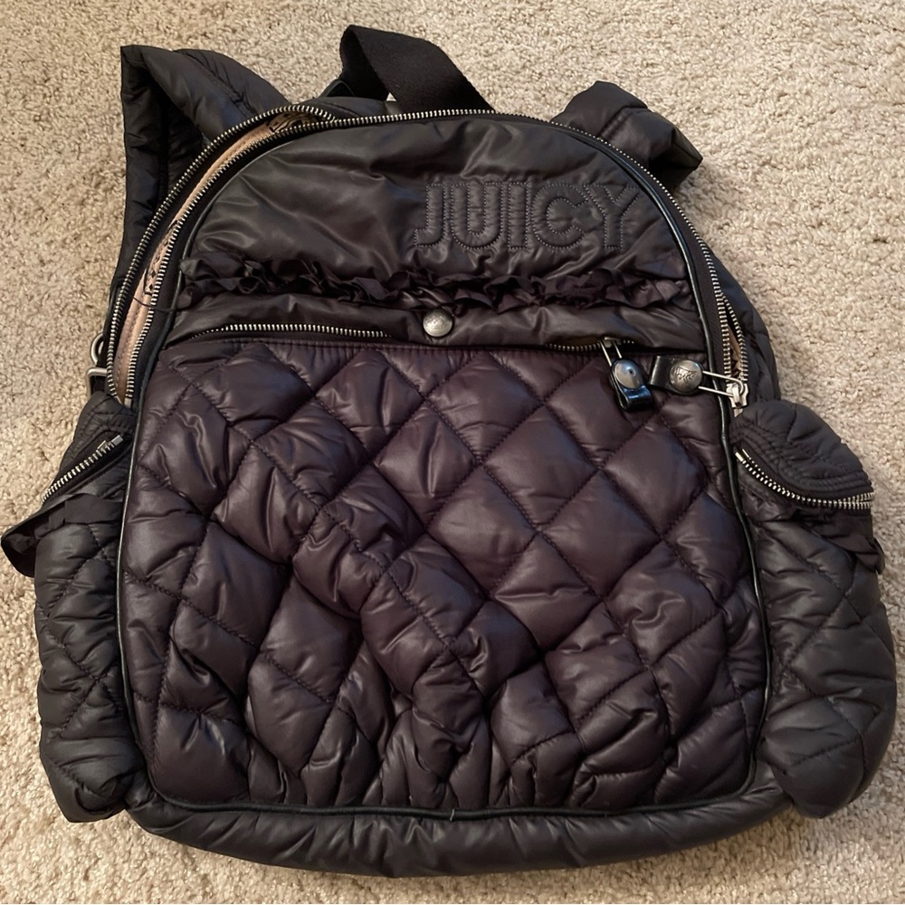 RARE VINTAGE JUICY COUTURE BLACK QUILTED BACKPACK BAG EX COND Y2K